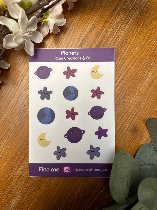 Planets Sticker Sheet / Feuilles De Autocollants Theme Planetes