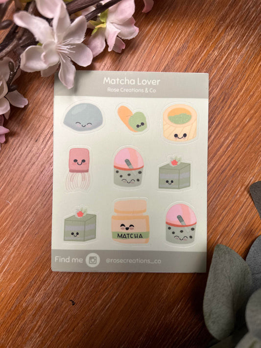 Matcha Lover Sticker Sheet /  Feuille D'Autocollants Pour Les Amateurs De Matcha