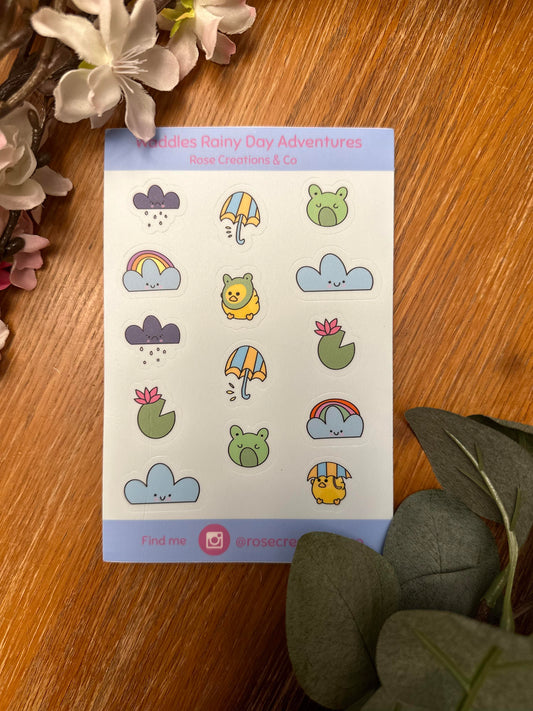 Waddles Rainy Day Sticker Sheet / Feuille D'Autocollants Waddles Rainy Day