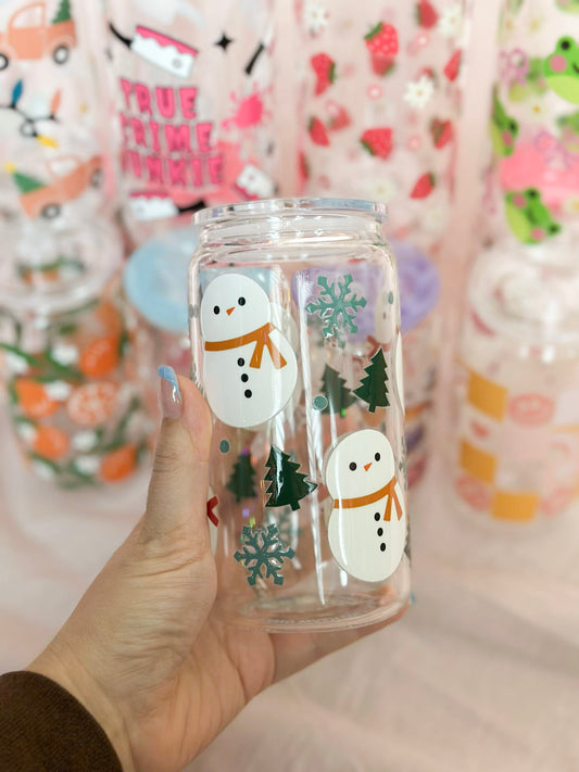 Snowman Can Glass Cup / Verre Bonhomme De Neige