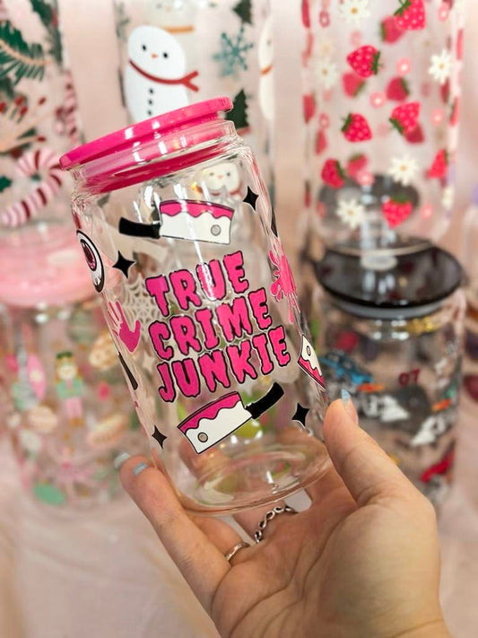 True Crime Junkie Glass Can Cup / Verre True Crime Junkie