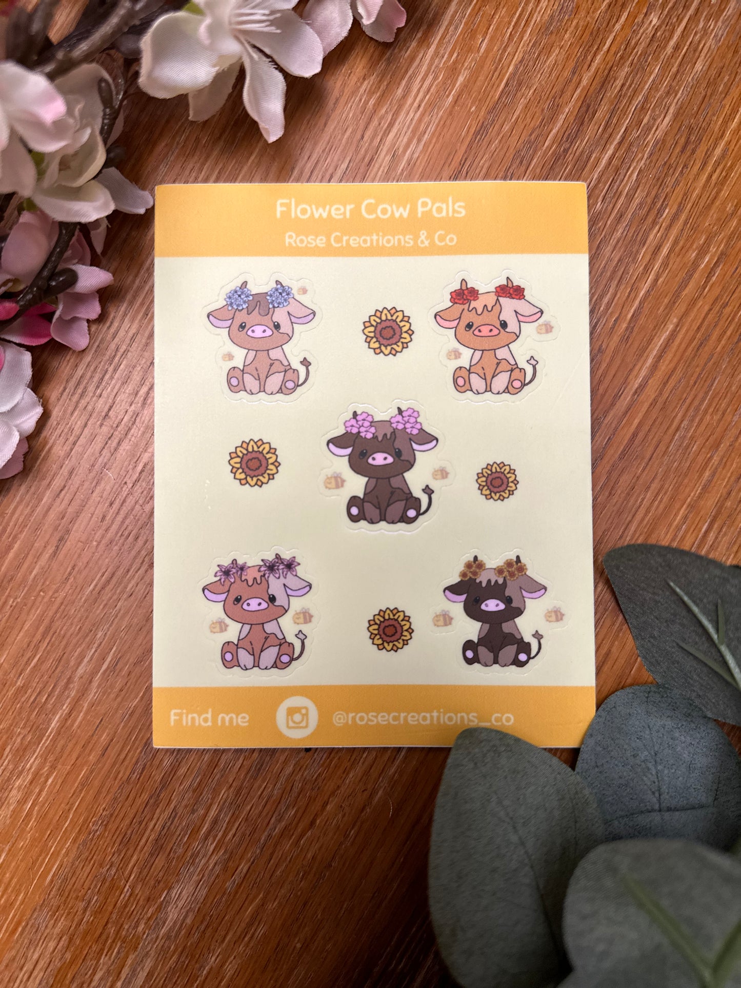 Flower Cow Pals Sticker Sheet /  Feuille D'Autocollants Flower Cow Pals