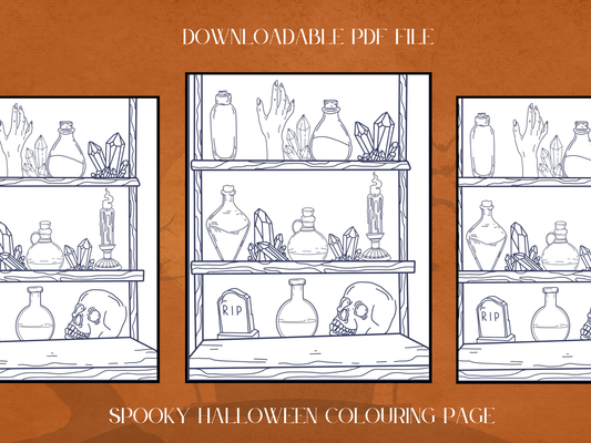 Singular Spooky Halloween Colouring Page, Printable PDF, Colouring Page For Adults & Kids