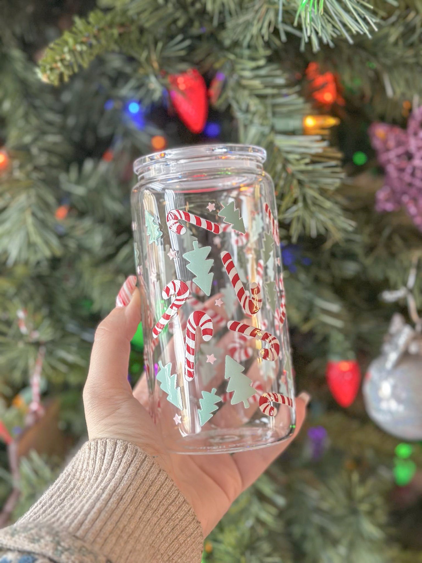 Candy Cane Glass Can Cup / Verre en Vitre Canne De Bonbons